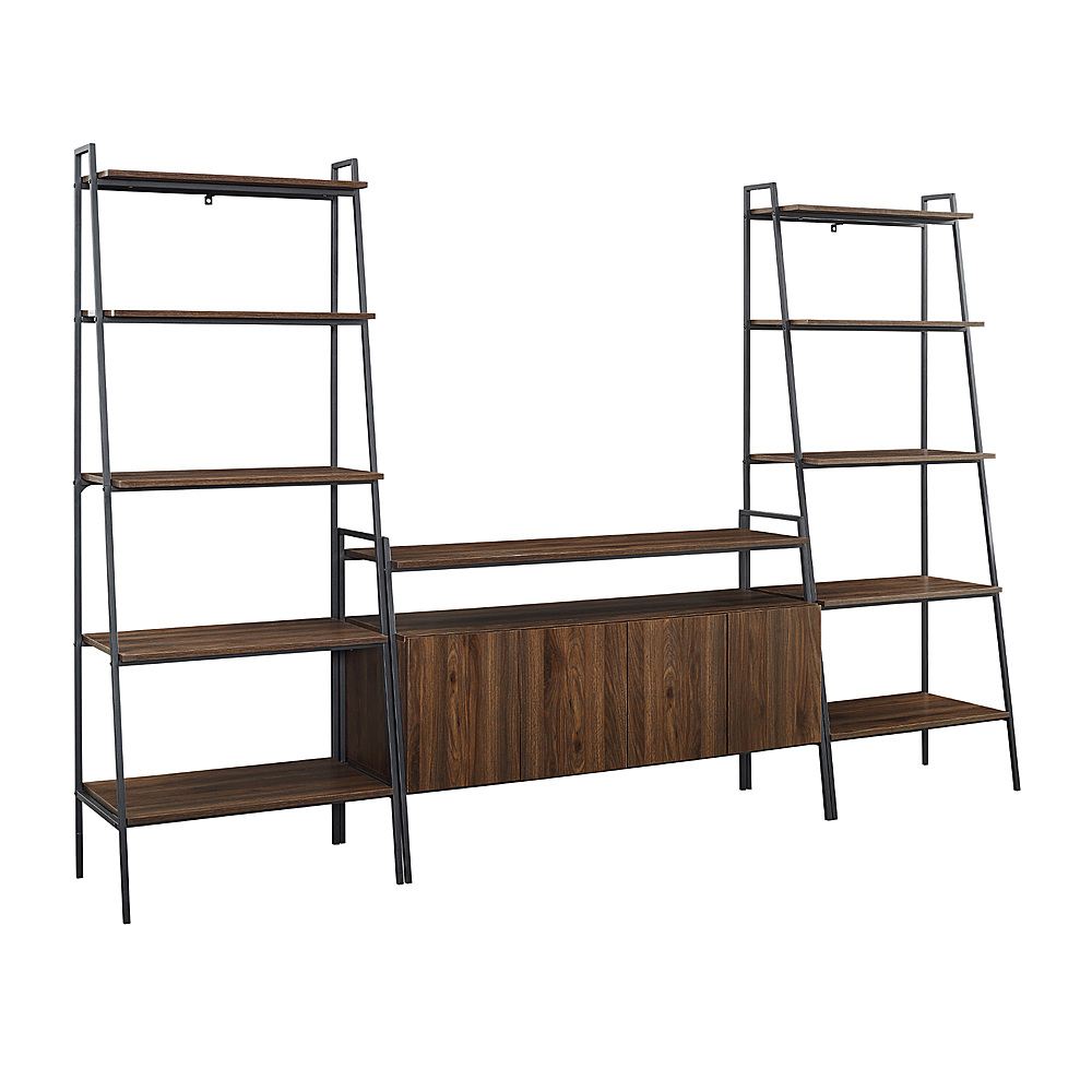 Angle View: Walker Edison - 3 Piece Metal and Wood TV Console and Ladder Shelves - Dark Walnut