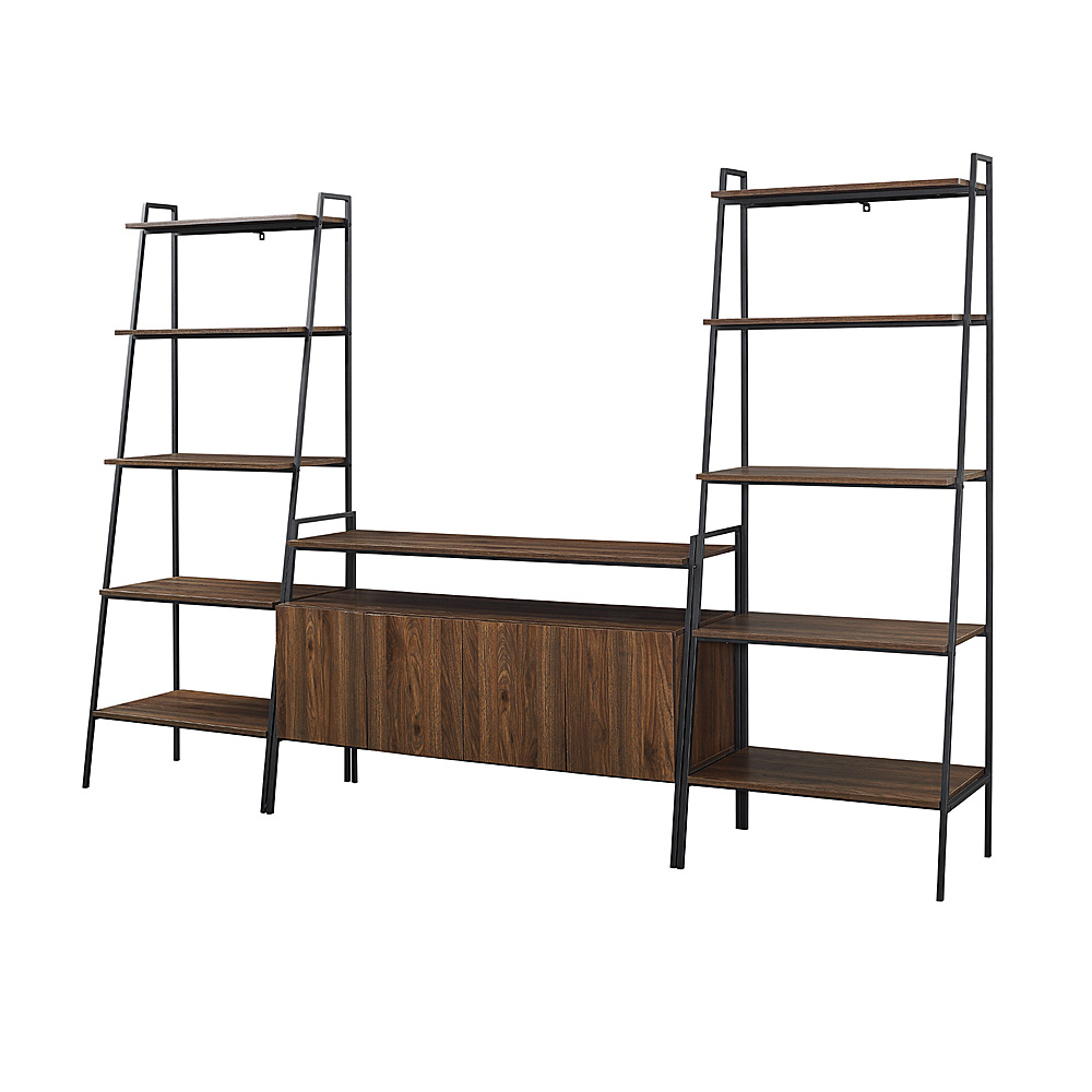 Left View: Walker Edison - 3 Piece Metal and Wood TV Console and Ladder Shelves - Dark Walnut
