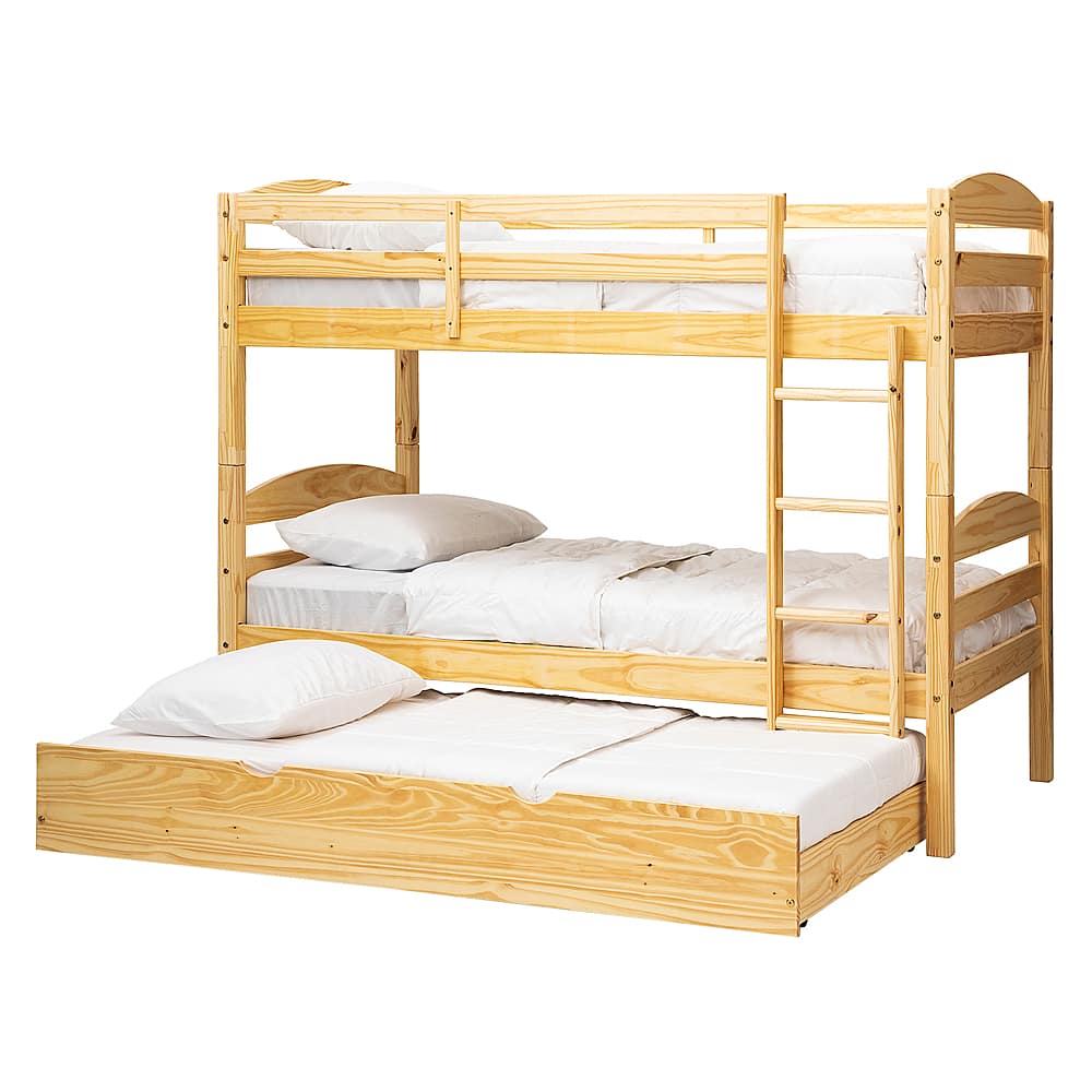 Angle View: Walker Edison - Rustic Solid Wood Twin Over Twin Bunk with Trundle - Natural