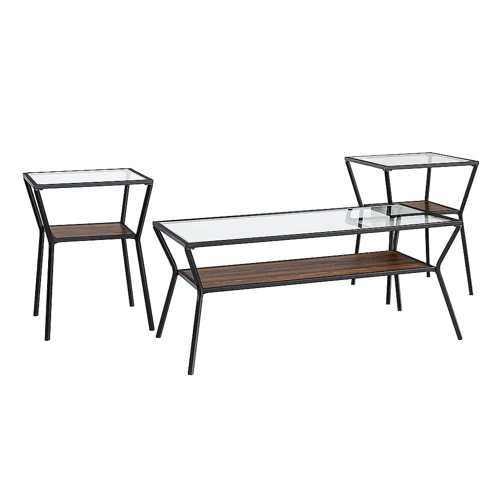 Angle View: Walker Edison - 3-Piece Table Set - Modern Metal & Glass - Dark Walnut