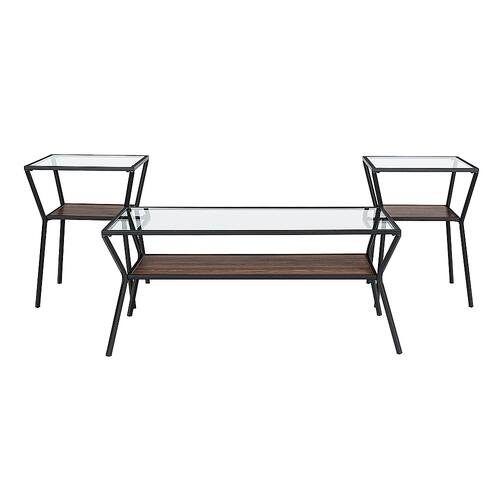 Walker Edison - 3-Piece Table Set - Modern Metal & Glass - Dark Walnut