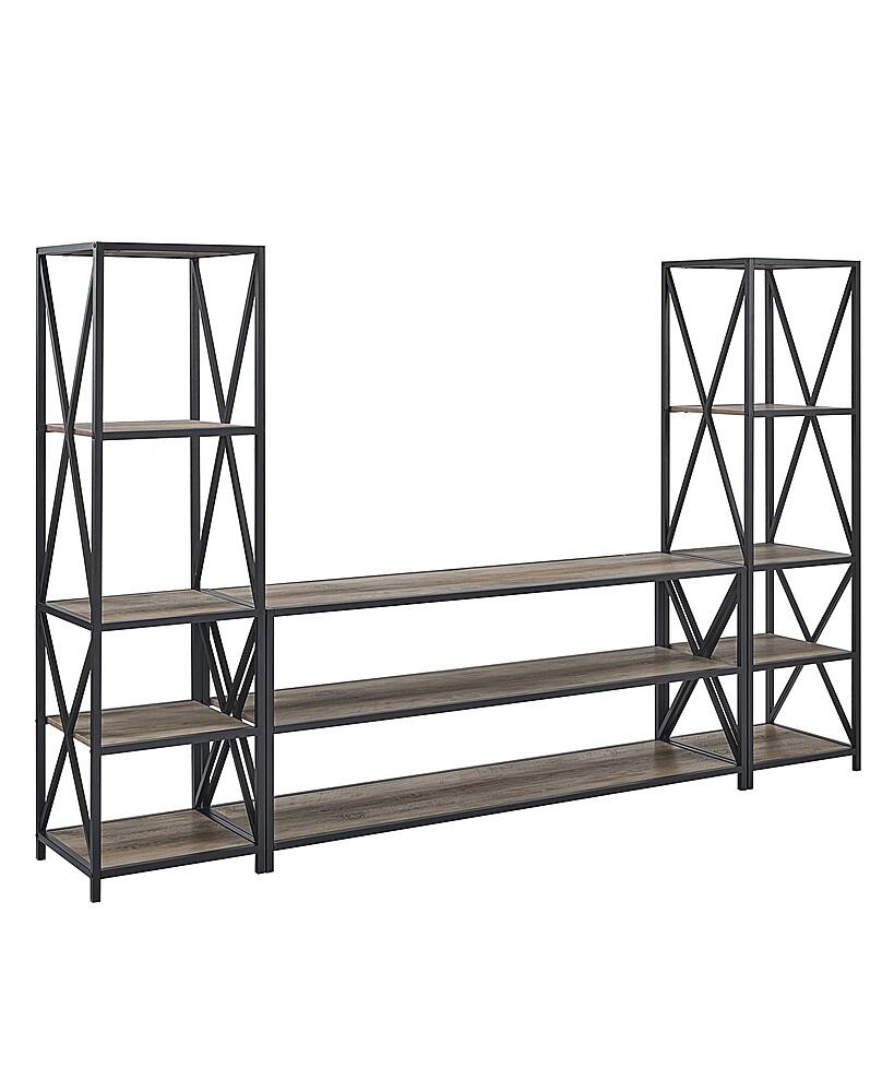 Left View: Walker Edison - 3-Piece Industrial Bookcase Set - Grey Wash