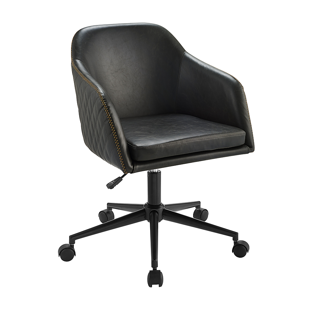 Angle View: Walker Edison - Modern Upholstered Barrel Swivel Office Chair - Charcoal
