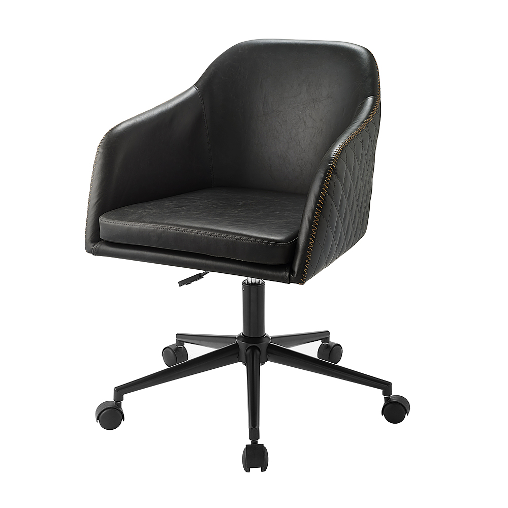 Left View: Walker Edison - Modern Upholstered Barrel Swivel Office Chair - Charcoal