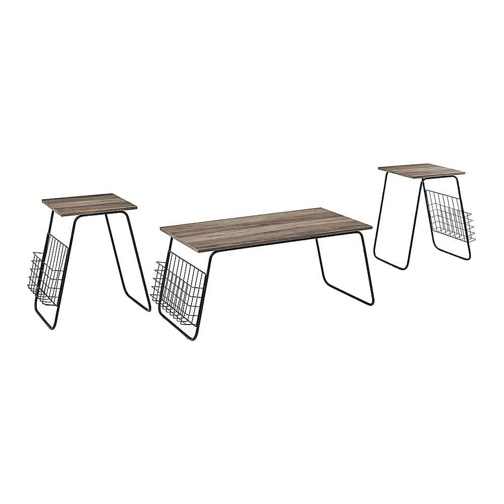 Angle View: Walker Edison - 3-Piece Table Set - Modern with Metal Wire Rack - Grey Wash/Black