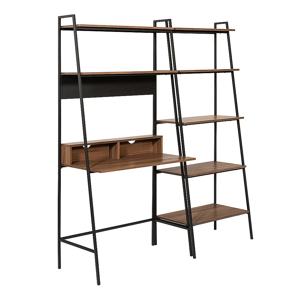 Angle View: Walker Edison - 2 Piece Home Office Ladder Desk and Bookcase - Mocha