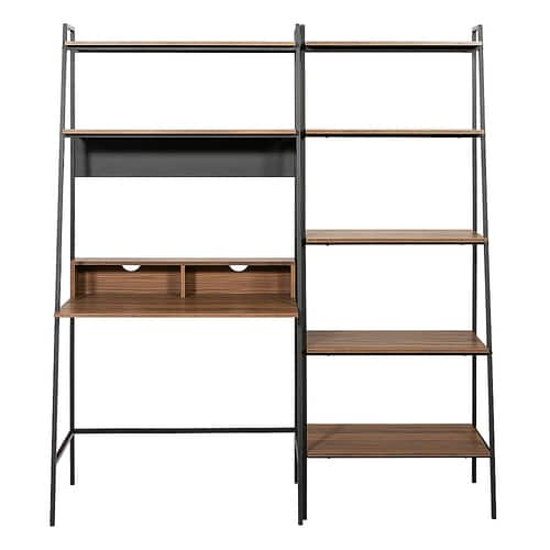 Walker Edison - 2 Piece Home Office Ladder Desk and Bookcase - Mocha