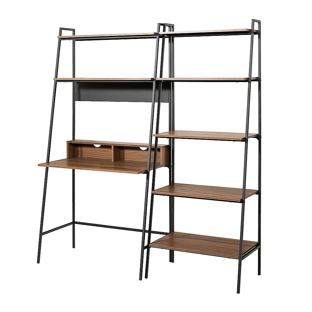 Left View: Walker Edison - 2 Piece Home Office Ladder Desk and Bookcase - Mocha