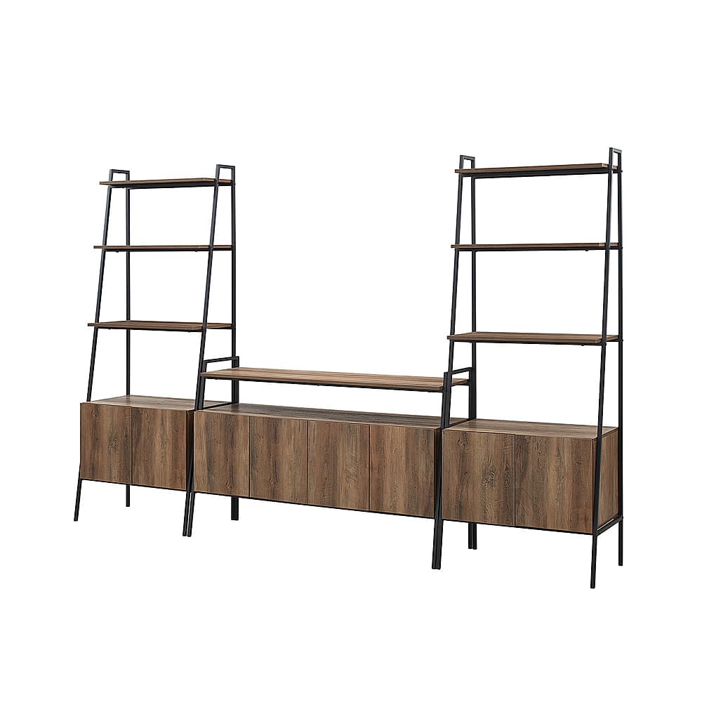 Left View: Walker Edison - 3-Piece Ladder Storage Entertainment Wall - Reclaimed Barnwood