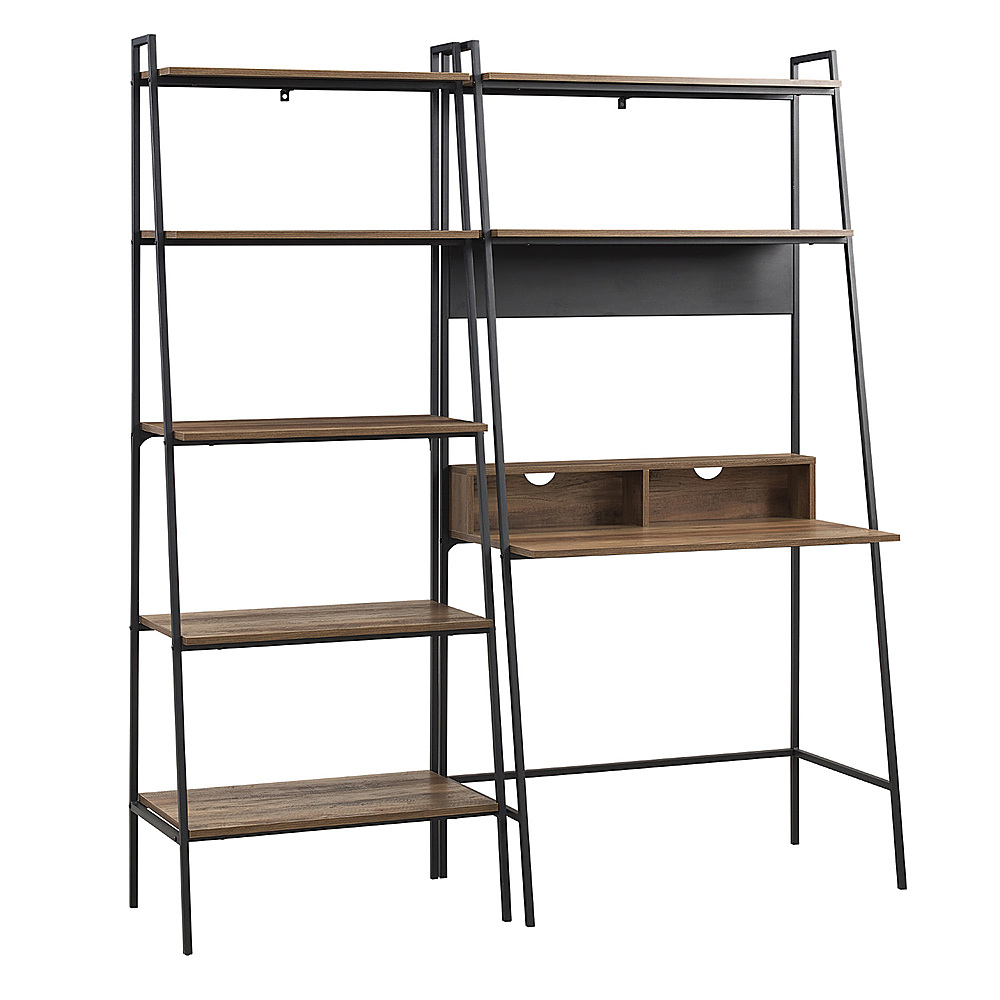 Angle View: Walker Edison - 2 Piece Home Office Ladder Desk and Bookcase - Rustic Oak