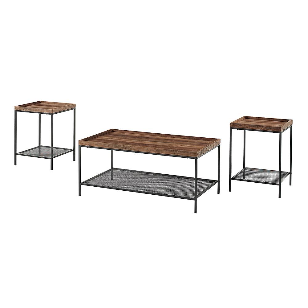 Left View: Walker Edison - 3-Piece Tray Top Accent Table Set - Reclaimed Barnwood