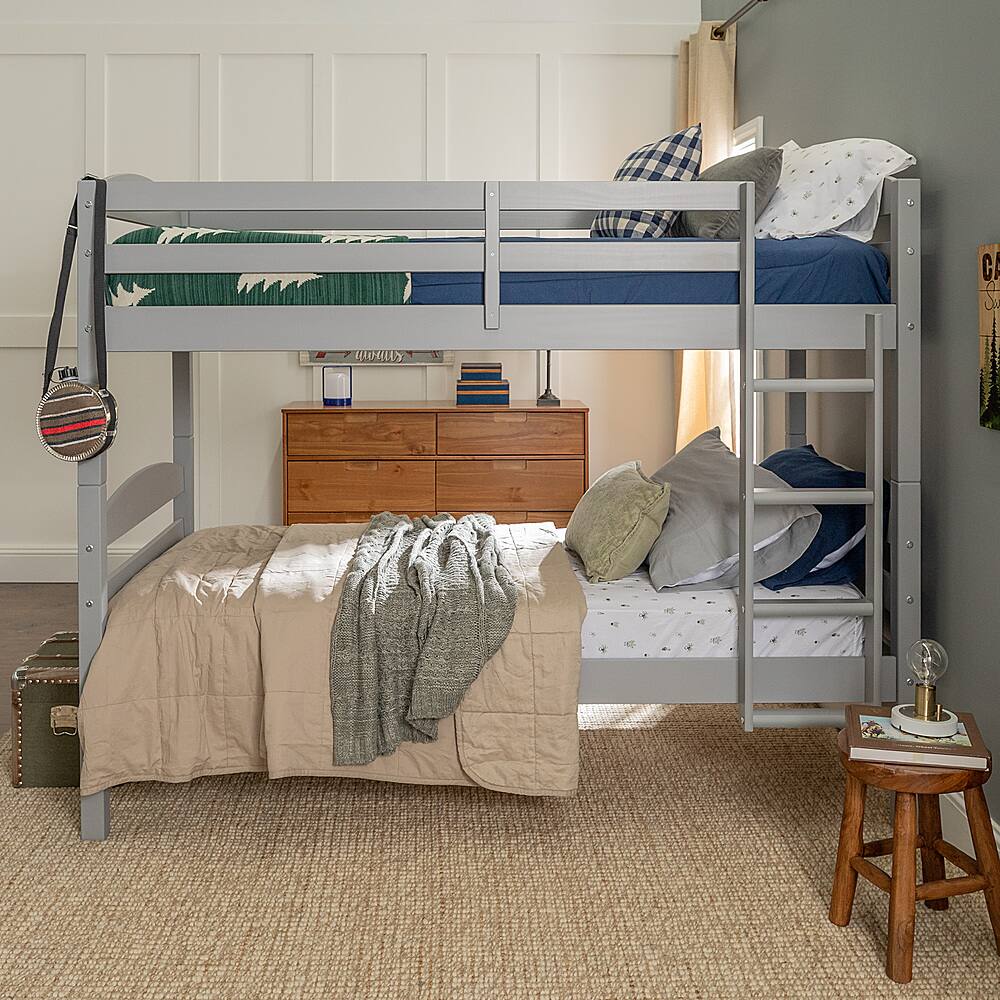 Walker Edison Rustic Solid Wood Twin Bunk Bed with Trundle Grey