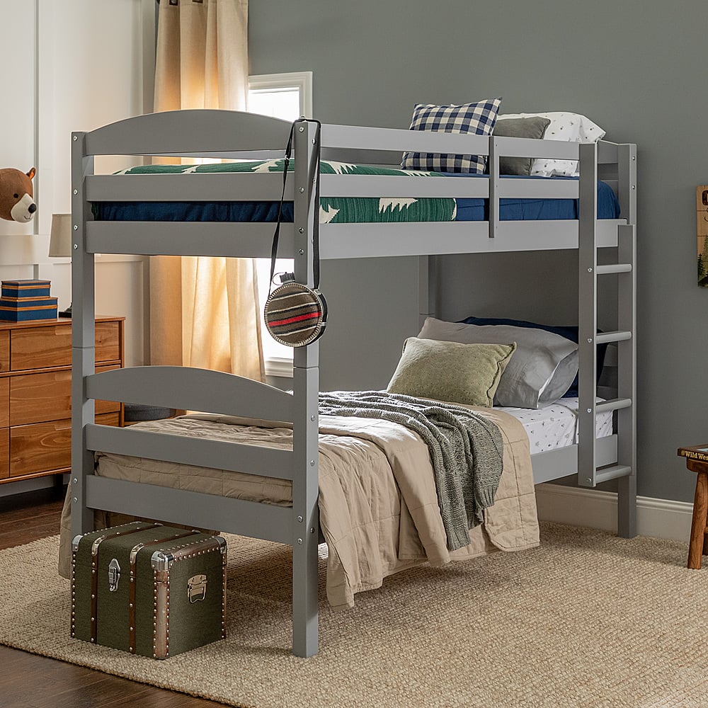 Walker Edison Rustic Solid Wood Twin Bunk Bed with Trundle Grey ...