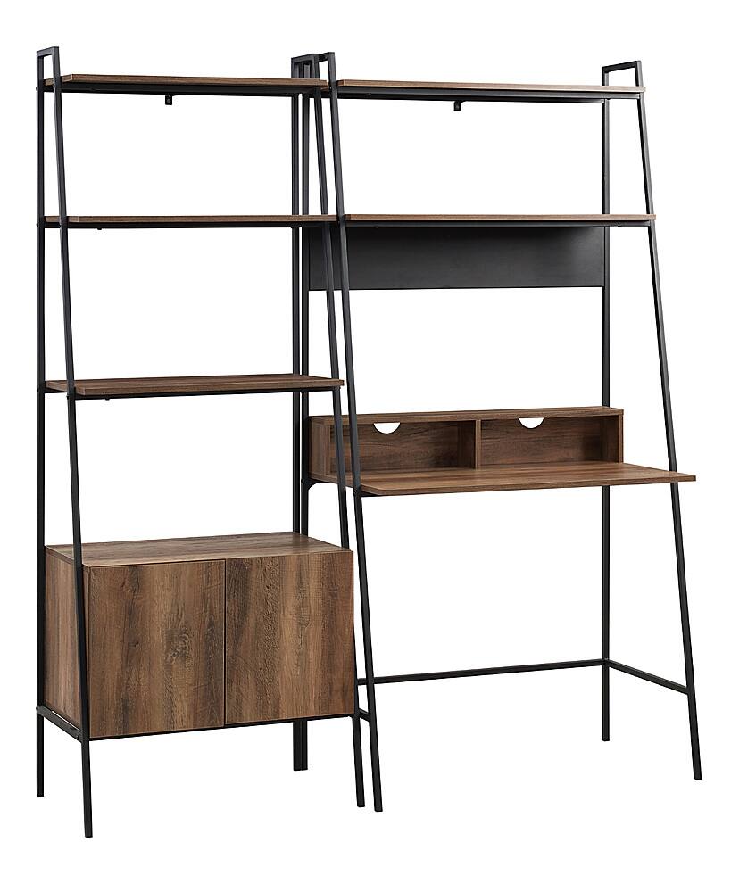 Angle View: Walker Edison - 2 Piece Home Office Ladder Desk and Storage Bookcase - Rustic Oak