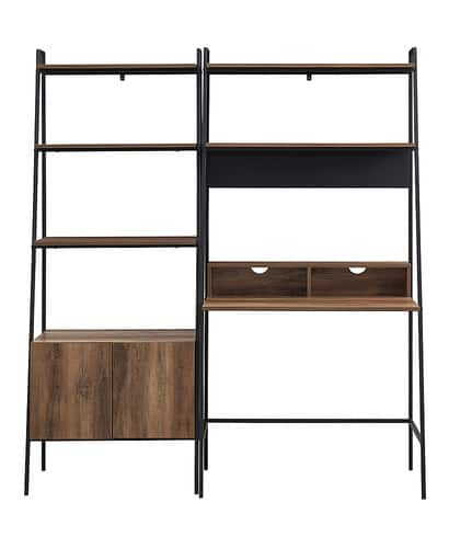 Walker Edison - 2 Piece Home Office Ladder Desk and Storage Bookcase - Rustic Oak