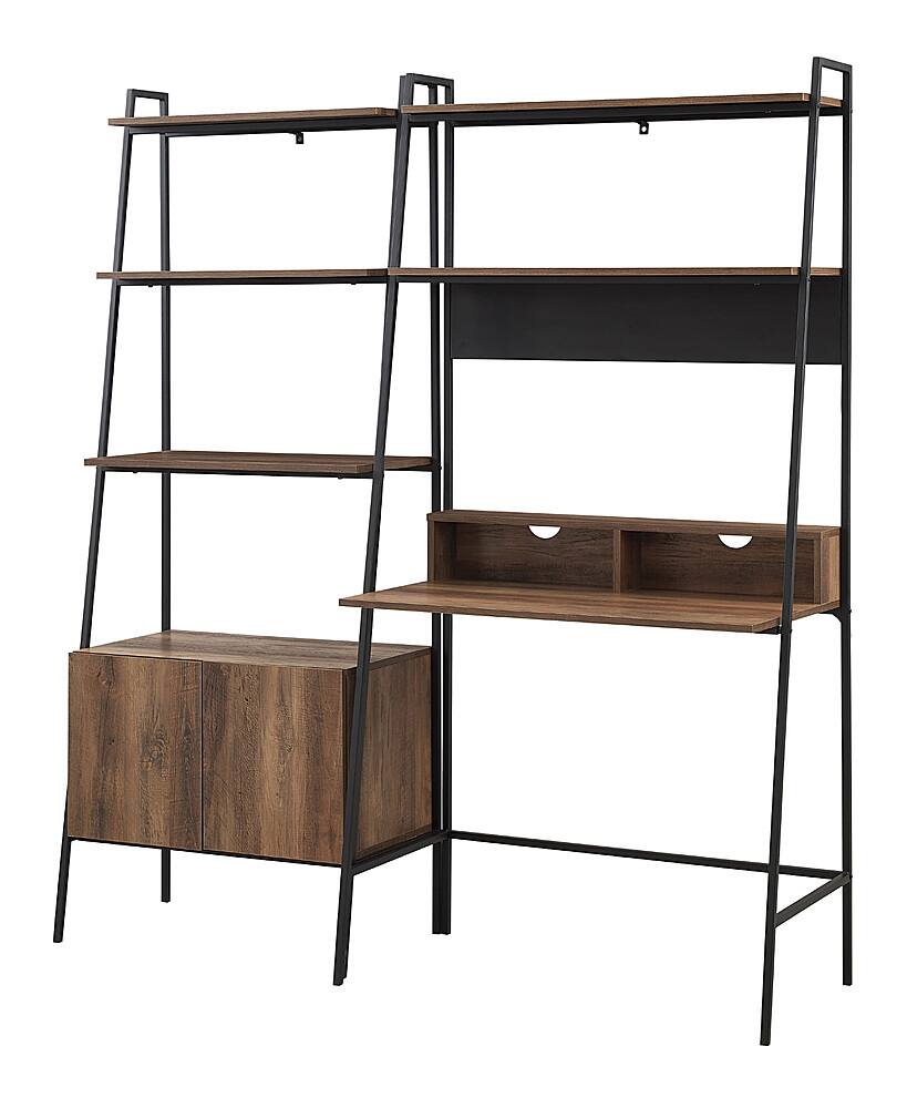 Left View: Walker Edison - 2 Piece Home Office Ladder Desk and Storage Bookcase - Rustic Oak