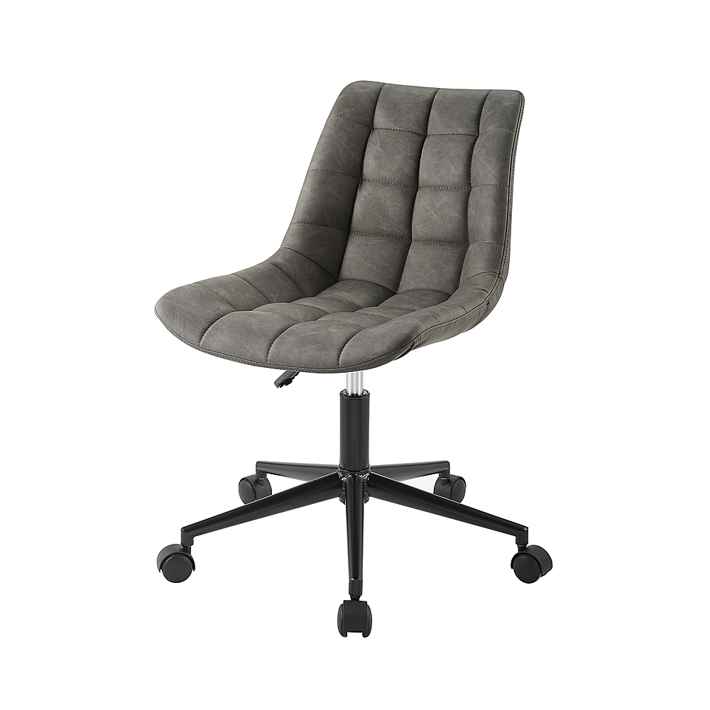 Left View: Walker Edison - Modern Faux Leather Armless Swivel Chair - Smoke Grey