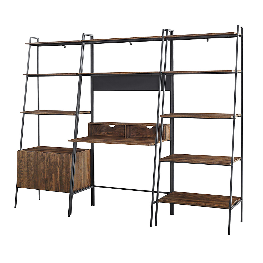 Angle View: Walker Edison - 3 Piece Metal & Wood Ladder Desk, Ladder Shelf and Storage Shelf - Dark Walnut