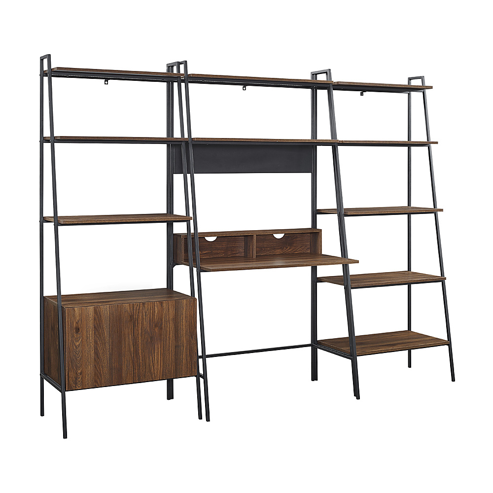 Left View: Walker Edison - 3 Piece Metal & Wood Ladder Desk, Ladder Shelf and Storage Shelf - Dark Walnut