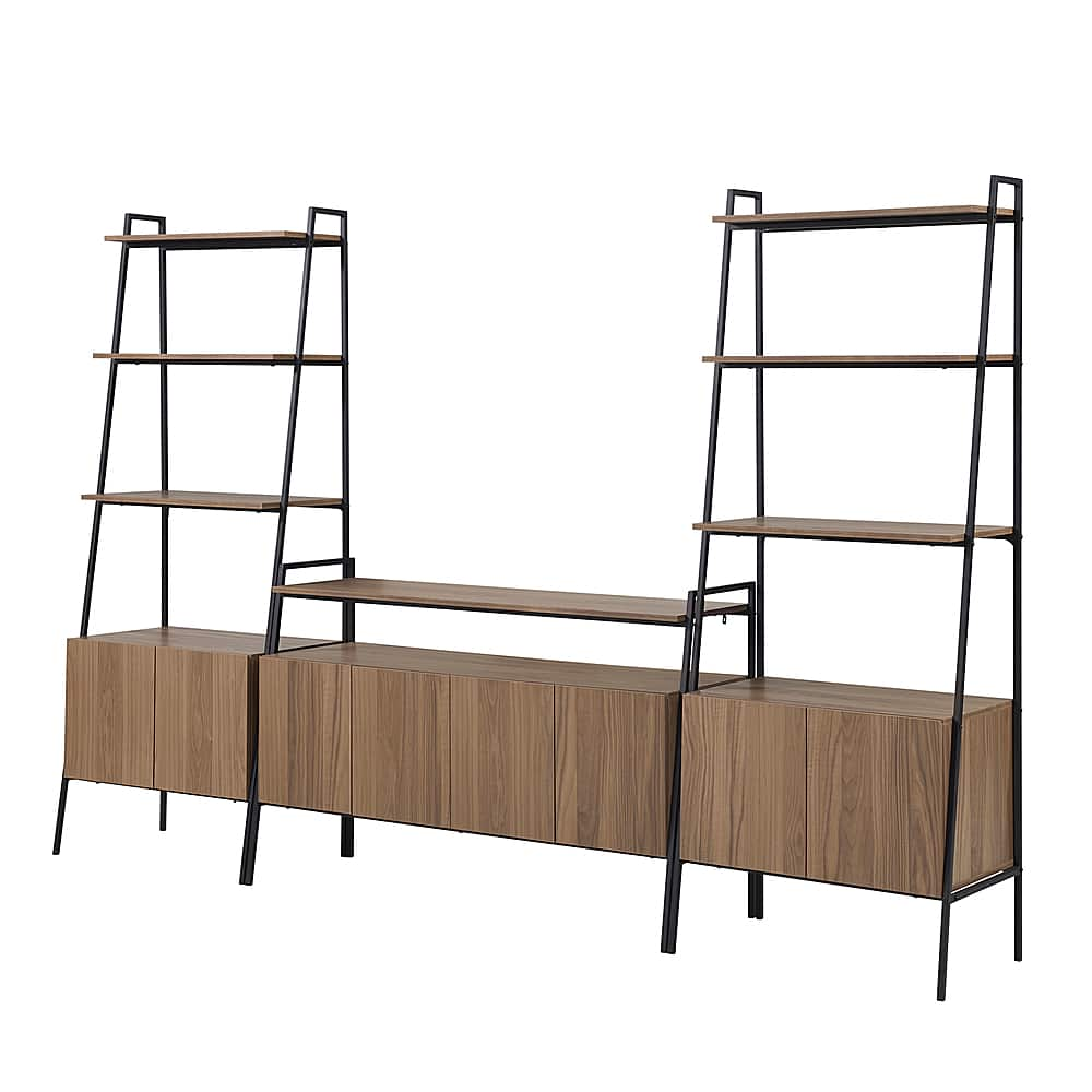 Left View: Walker Edison - 3-Piece Ladder Storage Entertainment Wall - Mocha