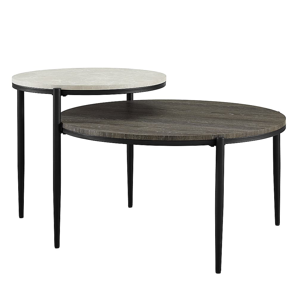 Angle View: Walker Edison - Ella Round Tiered Two-Tone Coffee Table - Faux Light Grey Marble/Cerused Ash