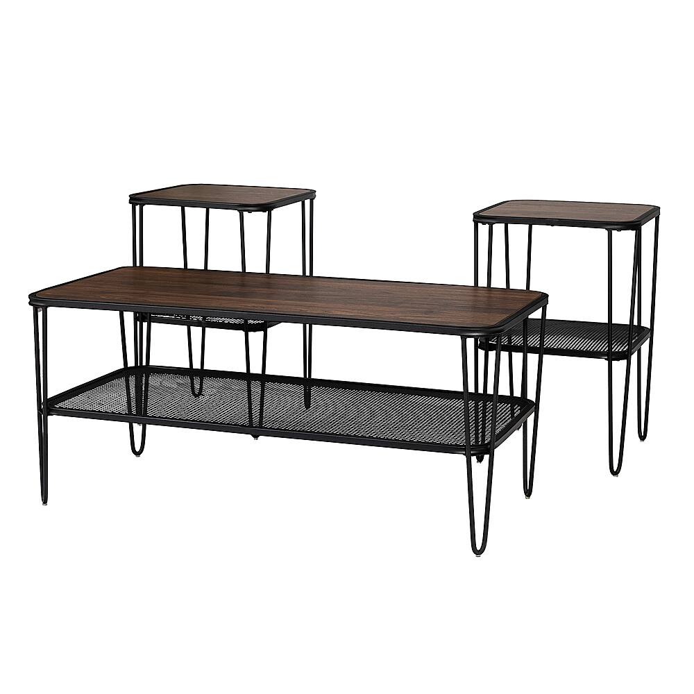 Left View: Walker Edison - 3-Piece Hairpin Leg Accent Table Set - Dark Walnut