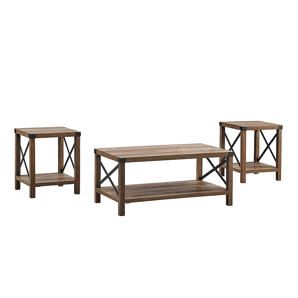 Angle View: Walker Edison - 3-Piece Rustic Wood and Metal Accent Table Set - Rustic Oak/Black