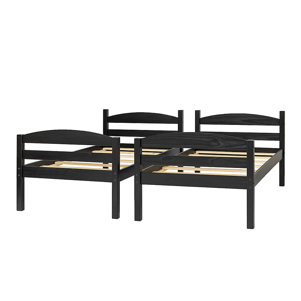 Left View: Walker Edison - Rustic Solid Wood Twin Bunk Bed with Trundle - Black