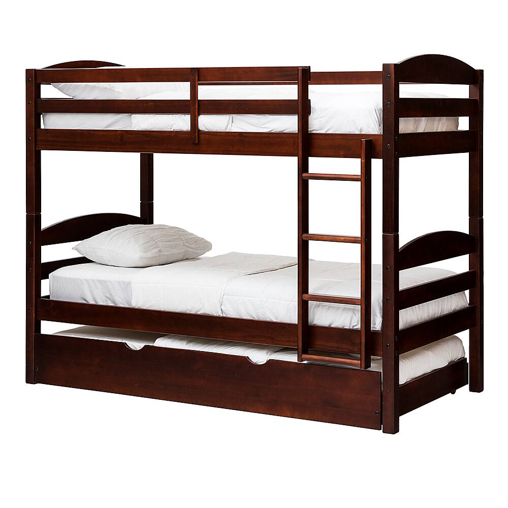 Angle View: Walker Edison - Rustic Solid Wood Twin Over Twin Bunk with Trundle - Espresso