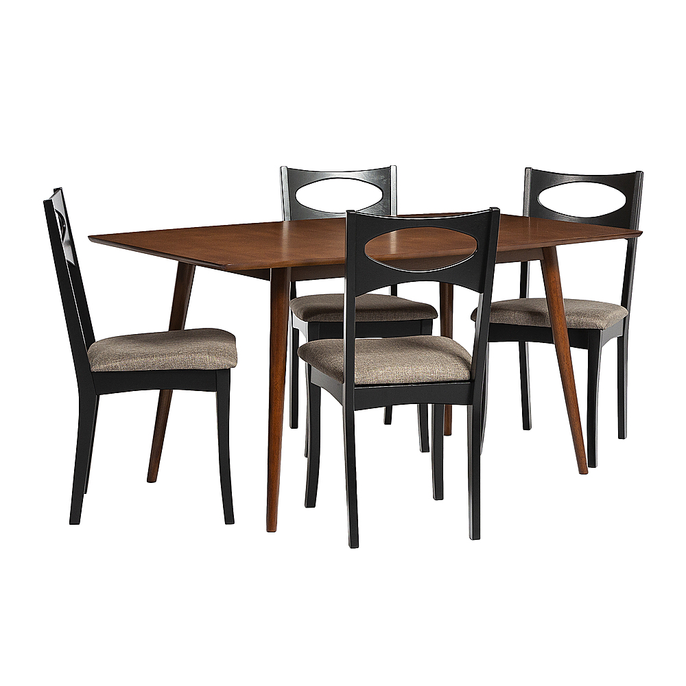 Angle View: Walker Edison - 5 Piece Mid Century Modern Dining Table with Upholstered Dining Chairs - Acorn/Black
