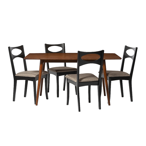 Walker Edison - 5 Piece Mid Century Modern Dining Table with Upholstered Dining Chairs - Acorn/Black