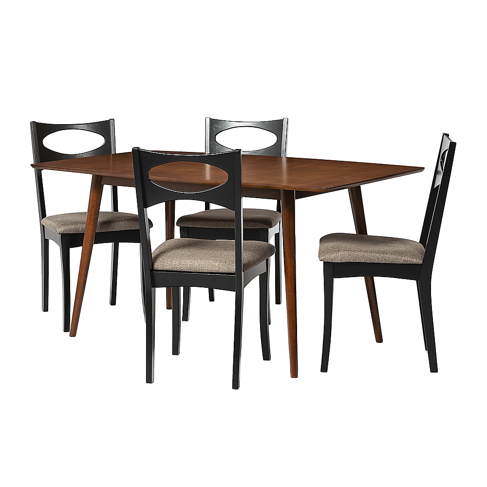 Left View: Walker Edison - 5 Piece Mid Century Modern Dining Table with Upholstered Dining Chairs - Acorn/Black