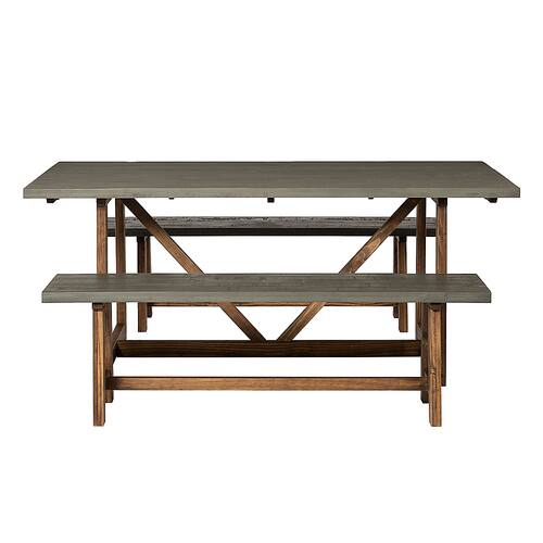 Walker Edison - Brennan Solid Wood 3 Piece Trestle Dining Group - Grey/Brown