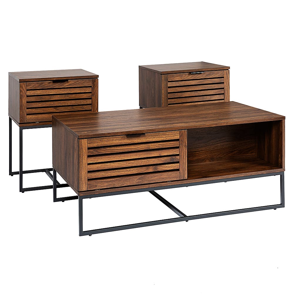 Angle View: Walker Edison - 3-Piece Table Set - Modern Slat Door - Dark Walnut