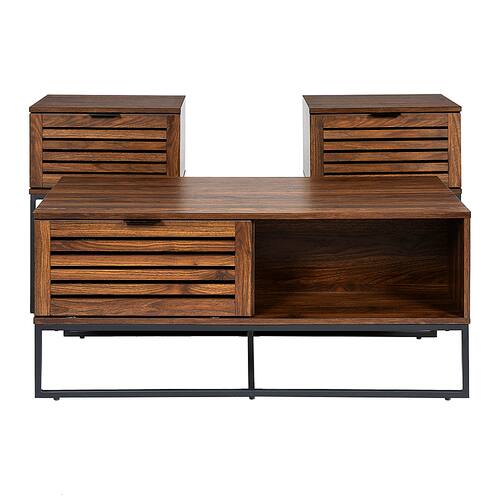 Walker Edison - 3-Piece Table Set - Modern Slat Door - Dark Walnut