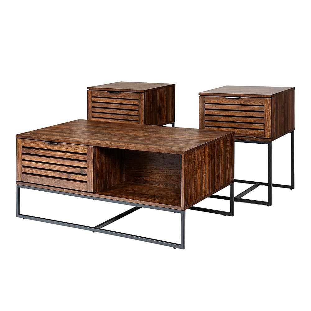 Left View: Walker Edison - 3-Piece Table Set - Modern Slat Door - Dark Walnut