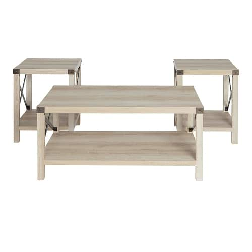 Walker Edison - 3-Piece Rustic Wood and Metal Accent Table Set - White Oak/Bronze/Black