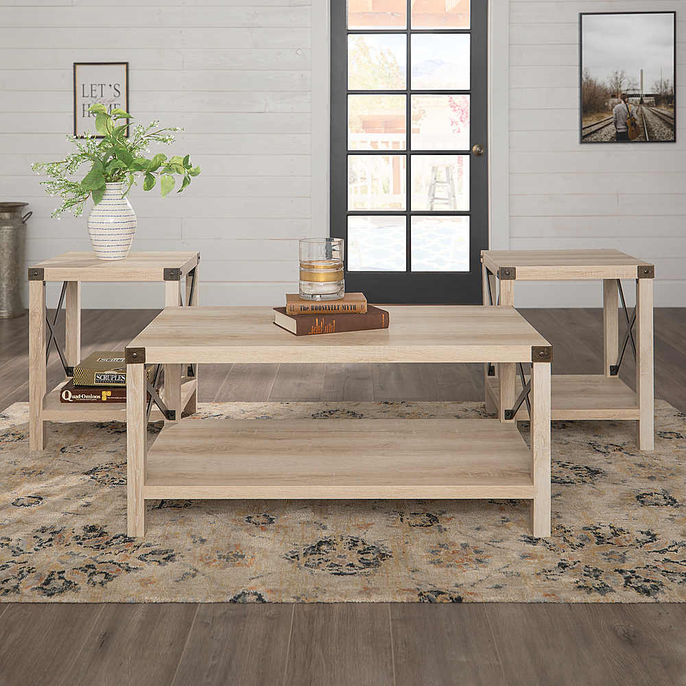 Best Buy: Walker Edison 3-Piece Rustic Wood and Metal Accent Table Set ...