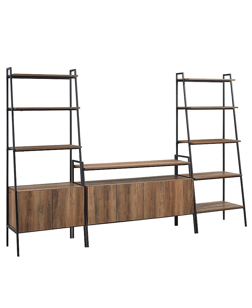 Angle View: Walker Edison - 3-Piece Ladder Shelf Storage Entertainment Wall - Reclaimed Barnwood