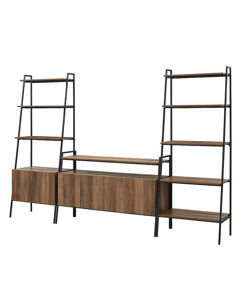 Left View: Walker Edison - 3-Piece Ladder Shelf Storage Entertainment Wall - Reclaimed Barnwood