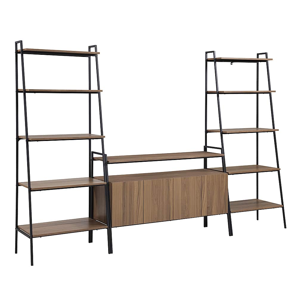 Angle View: Walker Edison - 3-Piece Ladder Shelf Entertainment Wall - Mocha