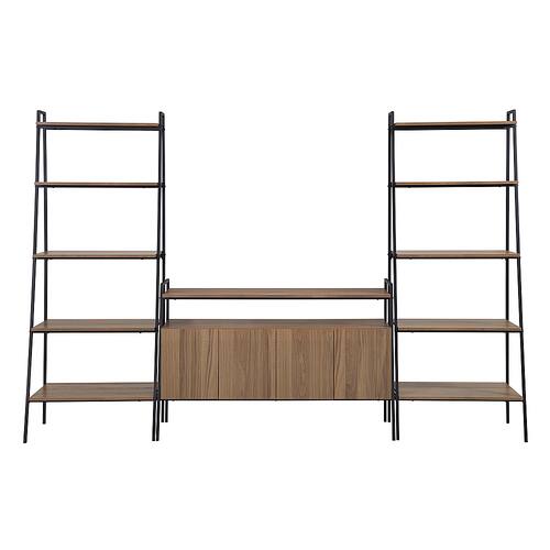 Walker Edison - 3-Piece Ladder Shelf Entertainment Wall - Mocha