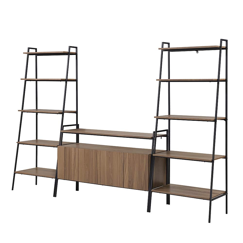 Left View: Walker Edison - 3-Piece Ladder Shelf Entertainment Wall - Mocha