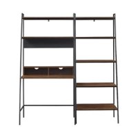 Walker Edison - 2 piece Metal & Wood Ladder Desk and Shelf - Dark Walnut - Front_Zoom