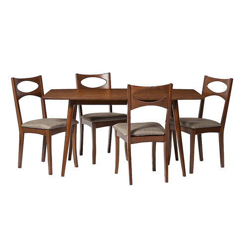 Walker Edison - 5 Piece Mid Century Modern Dining Table with Upholstered Dining Chairs - Acorn/Acorn