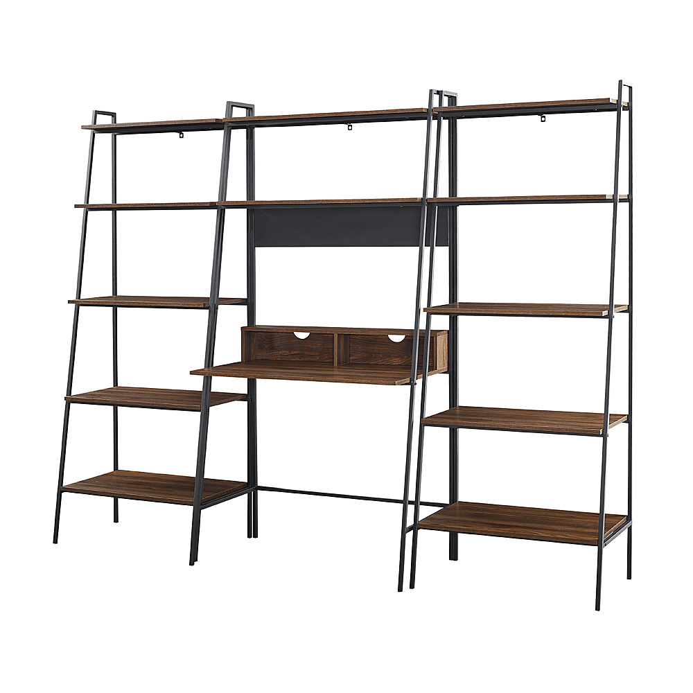 Angle View: Walker Edison - Arlo 3-Piece Metal and Wood Ladder Desk and Shelf Set - Dark Walnut