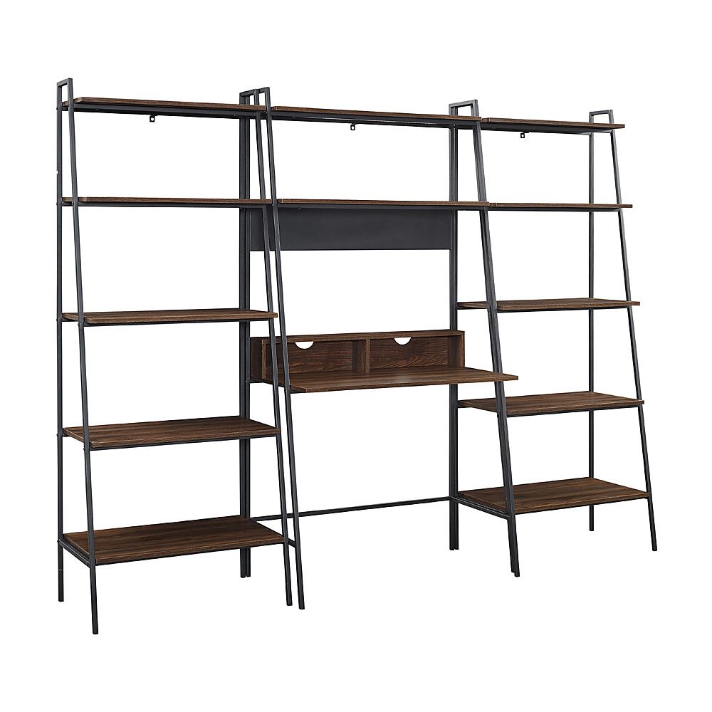 Left View: Walker Edison - Arlo 3-Piece Metal and Wood Ladder Desk and Shelf Set - Dark Walnut
