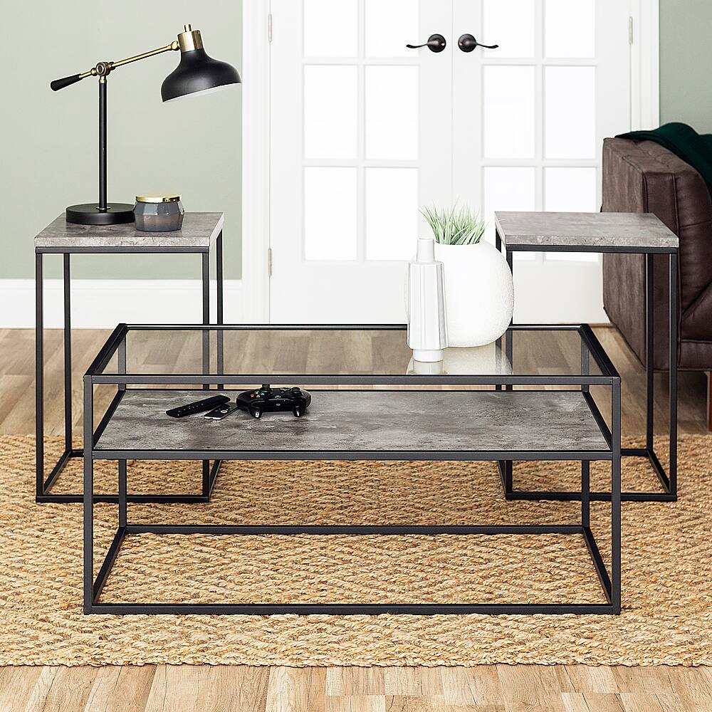 Walker Edison - 3-Piece Box Metal Table Set - Dark Concrete