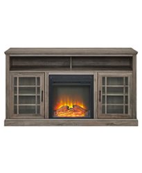 Walker Edison - Traditional 58" Tall Glass Two Door Soundbar Storage Fireplace TV Stand for Most TVs up to 65" - Grey Wash - Front_Zoom