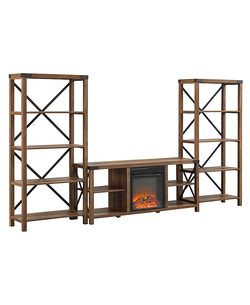 Angle View: Walker Edison - 3-PC Farmhouse Fireplace Entertainment Center TV Stand for Most TVs up to 65" - Rustic Oak